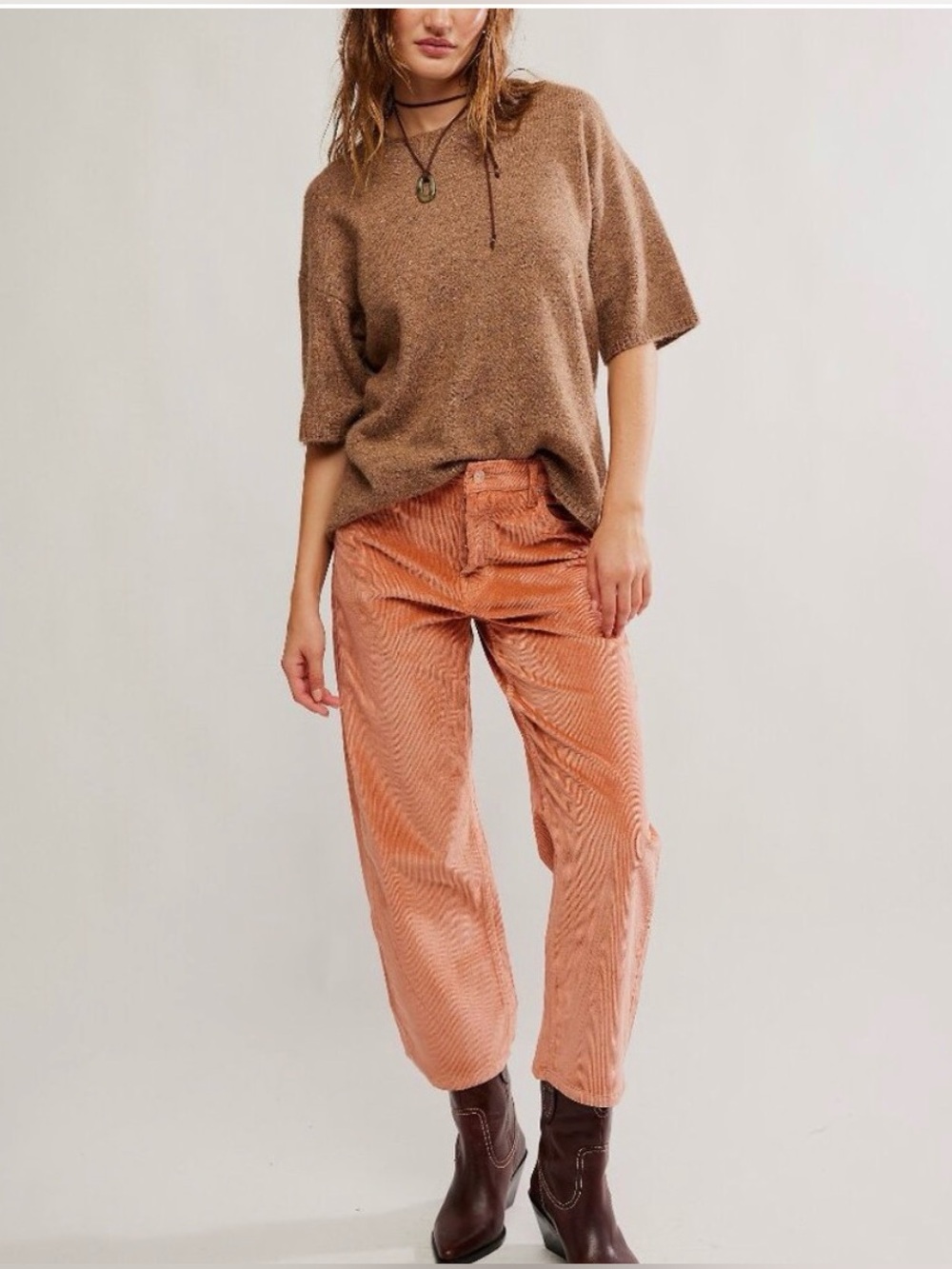 We The Free Peach Peony Corduroy Wide-Leg Pants